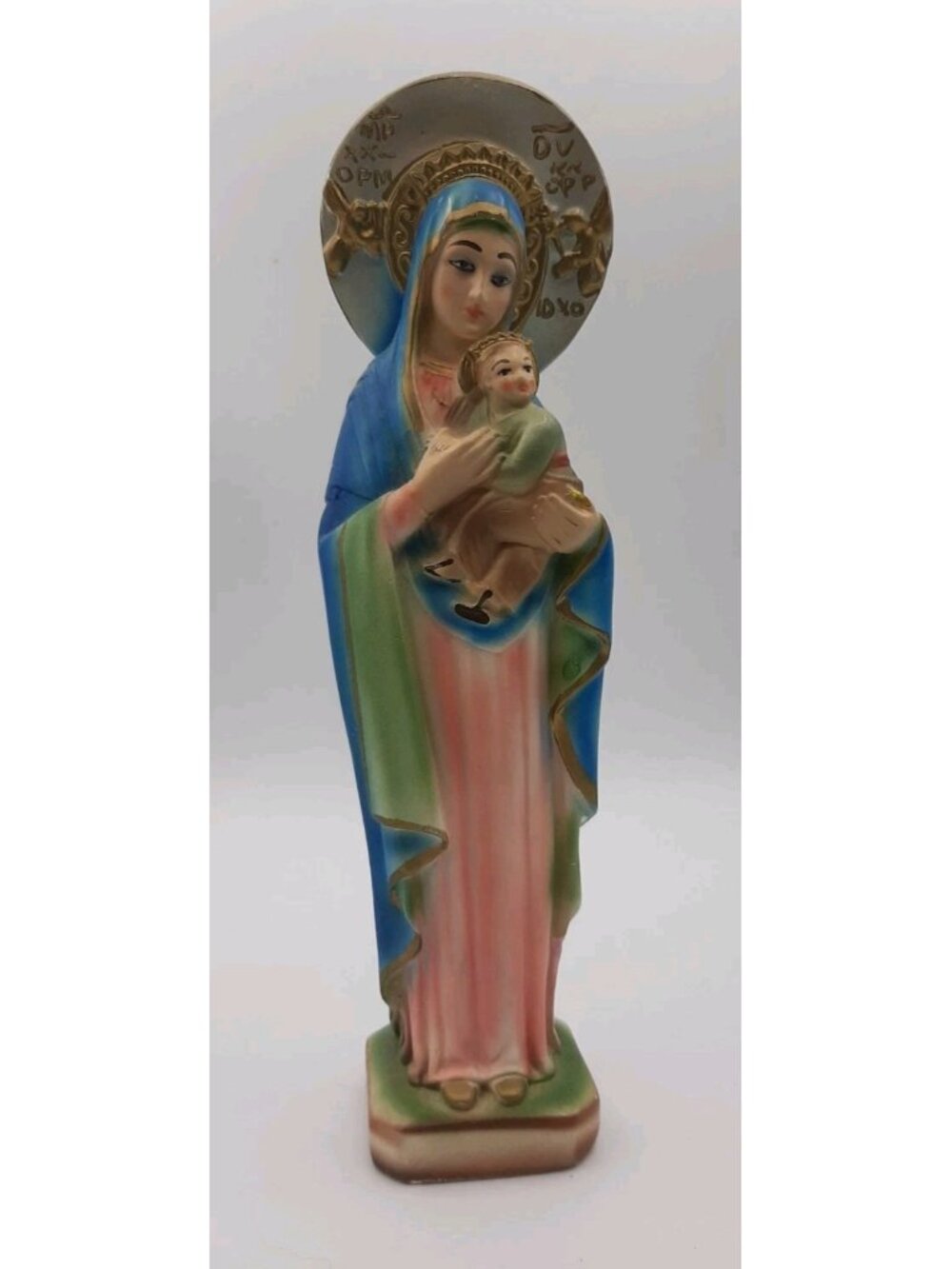 Vintage Our Lady Of Perpetual Help Chalkware Statue Madonna and Child 8 In Tall